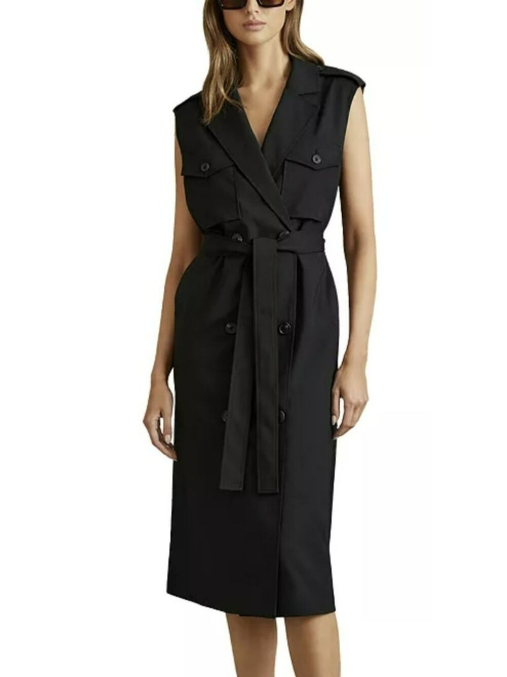 Reiss Kimora-Midi Button Front Black Sleeveless Vest Dress Sz 12 New